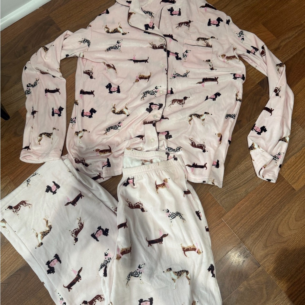 Laura Ashley Light Pink Dog Pattern Pajama Set